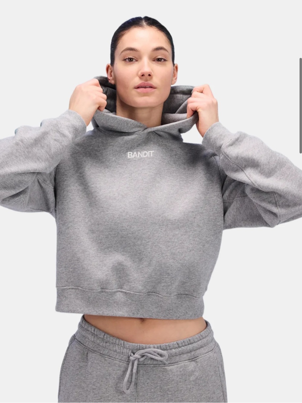 BRAND NEW BANDIT WOMEN'S STITCH LOGO CROPPED HOODIE - HEATHER GREY